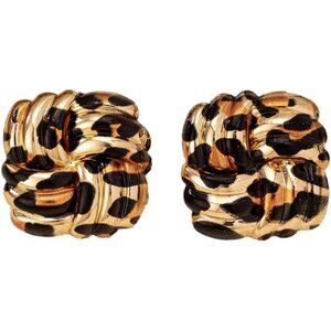 Retro Geometric Rectangle Leopard Print Stud Earrings for Women Gold Plated Vint